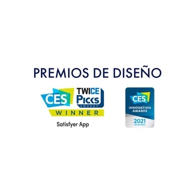 Prémios de design Satisfyer App com logótipos CES Twice Picks Awards e CES Innovation Awards 2021