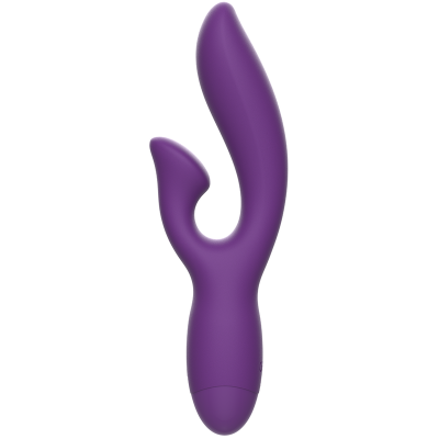 Vibrador roxo de silicone com design curvo e textura lisa
