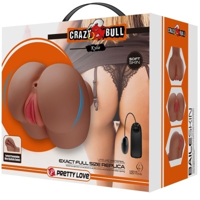 Réplica realista de silicone do órgão genital feminino com controlo eletrônico na embalagem Crazy Bull Pretty Love.