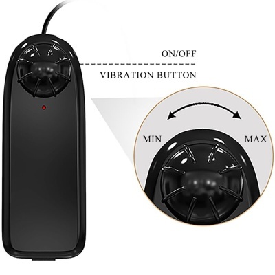 Comando preto para controlo de vibração com botão rotativo e indicador ON/OFF