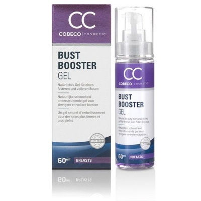 Frasc de gel Bust Booster i caixa amb disseny blanc i morat