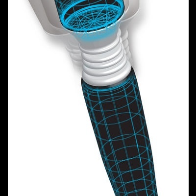 Cabo flexível com estrutura em rede azul e componente branco flexionável