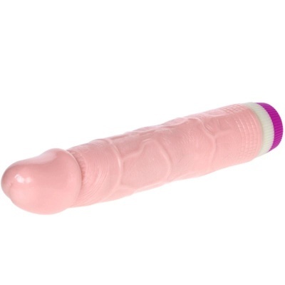 Vibrador cor de rosa com base branca e roxa