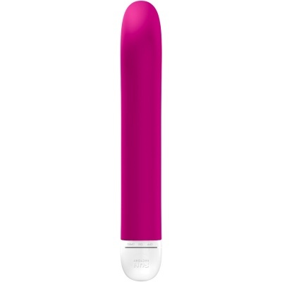 Vibrador roxo com base branca e texto Fun Factory