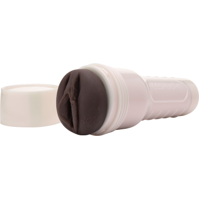 Masturbador portátil branco com cápsula interna preta e tampa removível