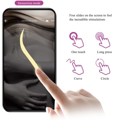 Ecrã digital com imagem abstrata em tons escuros e linha amarela desenhada por toque, ícones e texto explicativo em inglês