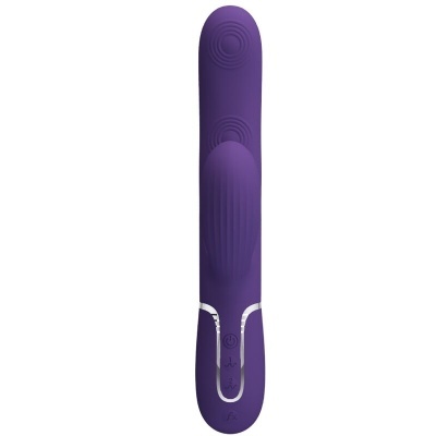Vibrador roxo em silicone com detalhes prateados e texturas variadas