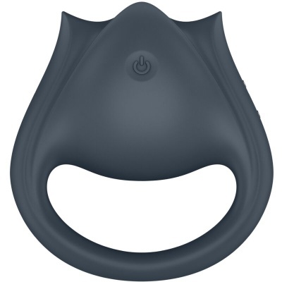 Anel vibratório cinzento-escuro com botão de ligar e forma ergonómica