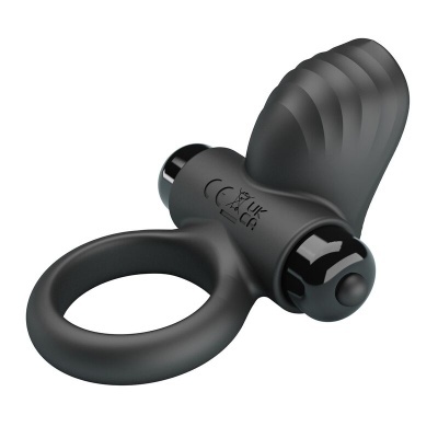 anel preto de silicone com módulos vibratórios e inscrições CE e UK CA
