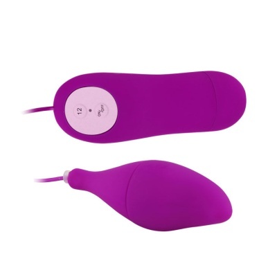 Vibrador roxo com controle remoto e botão circular branco