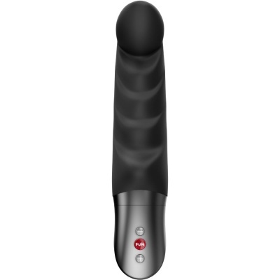 Vibrador preto texturado com botões de controlo na base
