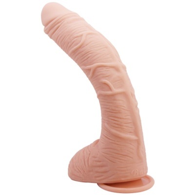 Dildo realista em silicone cor pele com ventosa, fundo branco