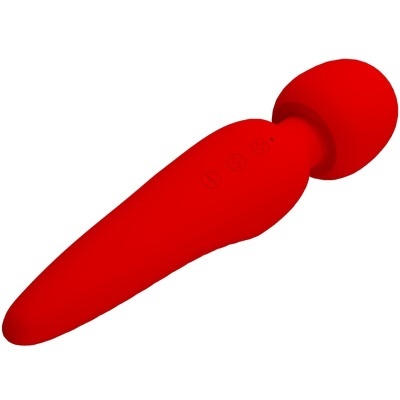 massageador vermelho em silicone com botões de controlo