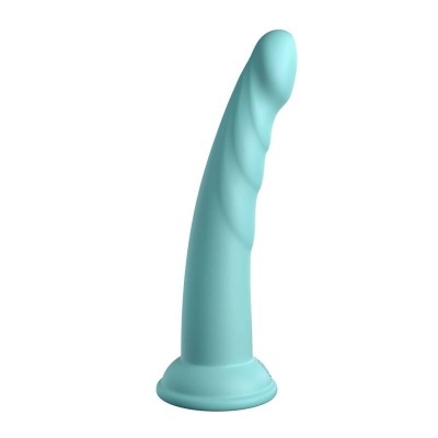 Vibrador azul claro com textura espiral e base circular
