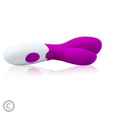 Vibrador rosa com base branca e botões de controlo