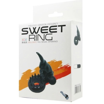 Caixa branca do produto SWEET RING com anel vibrador preto