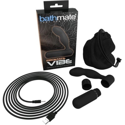 Conjunto de massajador preto Bathmate Prostate Vibe com cabo USB e estojo
