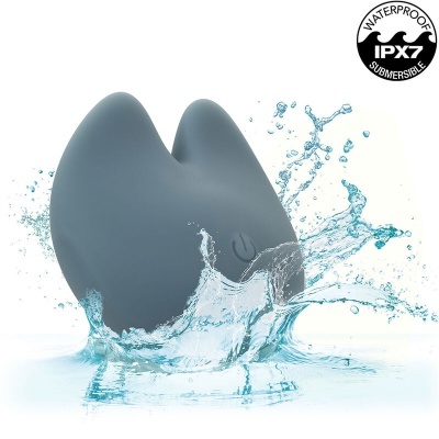 Dispositivo cinza de silicone com selo waterproof IPX7 e água a espirrar