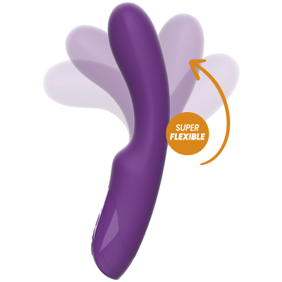 Vibrador roxo flexível com etiqueta 'SUPER FLEXIBLE'
