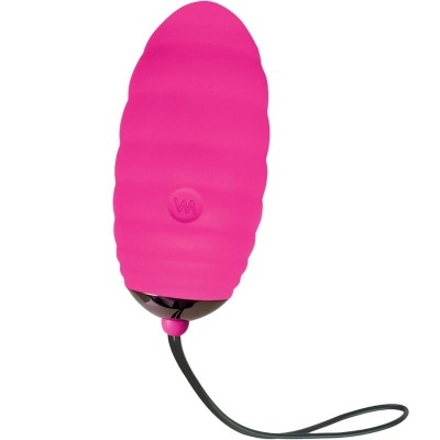 Vibrador pequeno rosa com textura ondulada e cordão preto