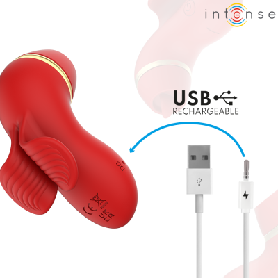 Vibrador vermelho em silicone com cabo USB para carregamento