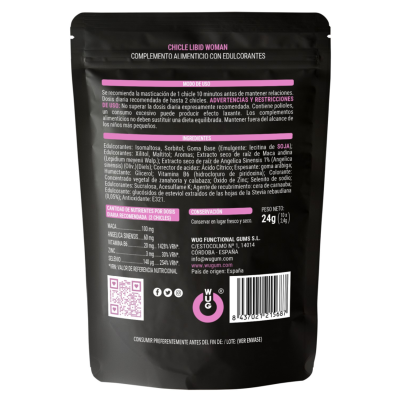 Embalagem preta de suplemento alimentar com texto em espanhol e código de barras