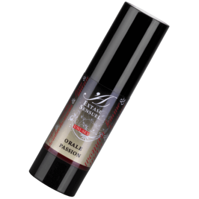 Frasco cylindrical preto com rótulo cinza com texto branco e vermelho