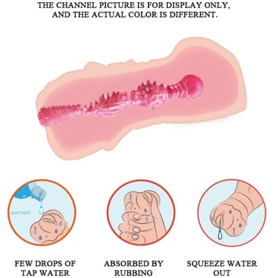 Produto rosa texturizado em silicone com instruções ilustradas para uso