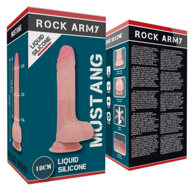 Caixa do dildo de silicone líquido ROCK ARMY Mustang 18 cm cor pele
