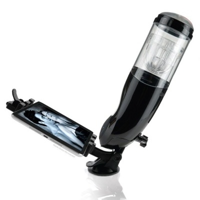 Dispositivo preto com suporte para telemóvel e ventosa