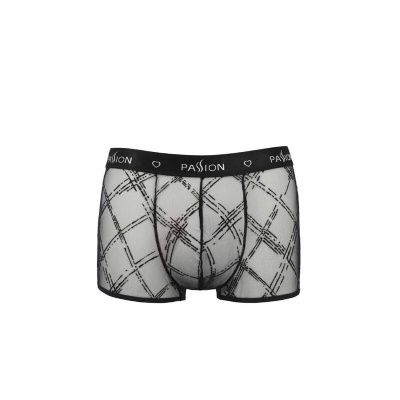 Cuecas boxer masculinas brancas com padrão de linhas pretas e cós preto PASSION