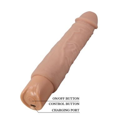 Vibrador cor da pele com botões e porta de carregamento