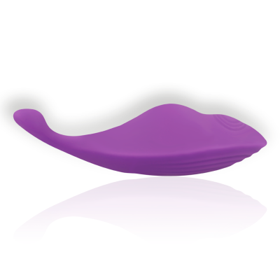 Objeto curvado roxo de silicone com textura lisa e ranhuras