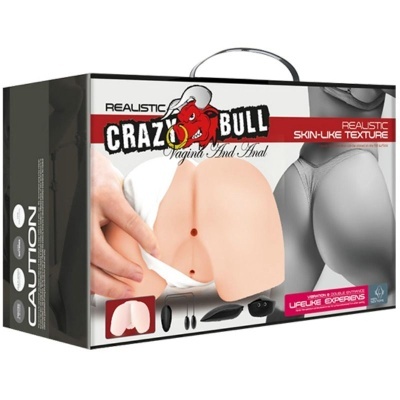 Caixa do produto Crazy Bull com prótese anatómica realista e texto promocional