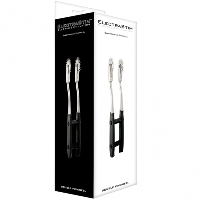 Embalagem de produto ELECTRASTIM Double Pinwheel com rodas dentadas metálicas e suporte preto