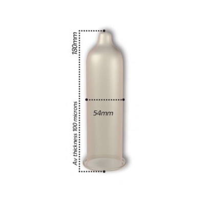 Preservativo translúcido com dimensões indicadas