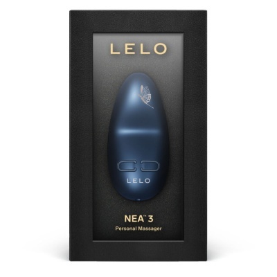 Massageador pessoal azul LELO NEA 3 numa caixa preta elegante