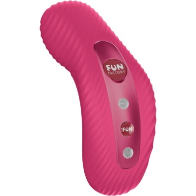 Produto eletrônico cor-de-rosa com botões e textura ondulada
