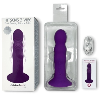 Dildo de silicone roxo HITSENS 3 VIBE com embalagem e cabo USB
