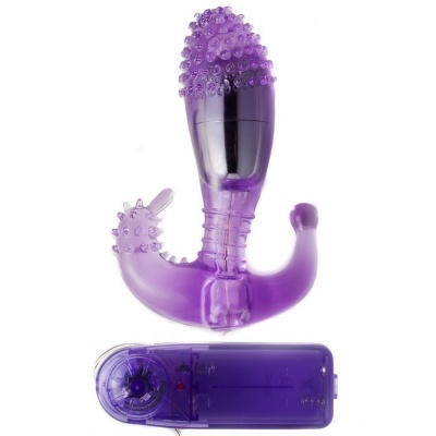 Vibrador roxo translúcido com controle remoto do mesmo tom