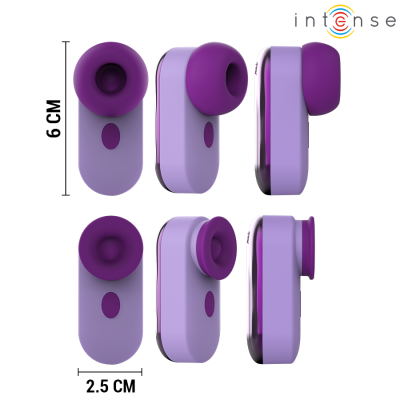 Dispositivo eletrónico roxo e lilás com várias vistas e texto intense