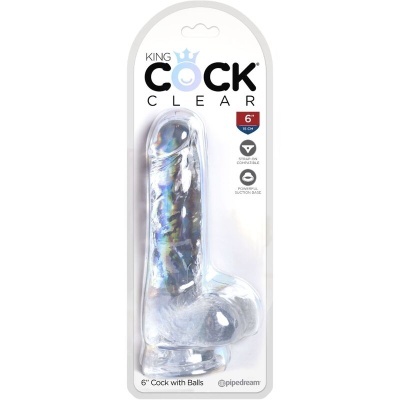 dildo transparente 6 polegadas em embalagem com texto King Cock Clear