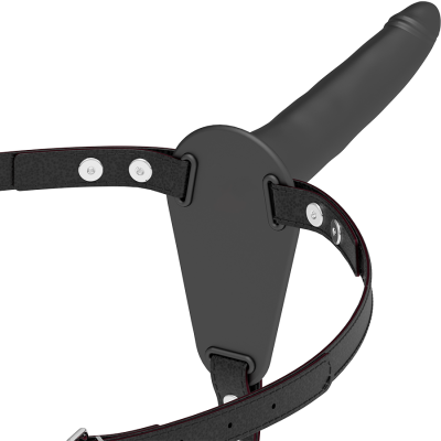 Dildo preto com arnês de couro preto