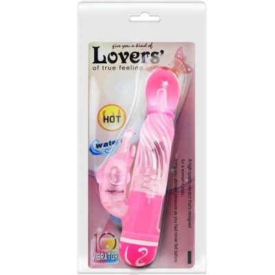 Vibrador rosa com estimulador extra em embalagem transparente