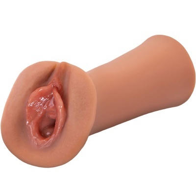 Produto de silicone cor de pele com forma vaginal e textura detalhada