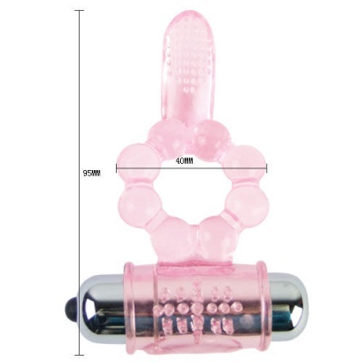 Anel vibratório rosa com cápsula metálica em fundo branco