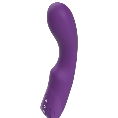 Vibrador roxo curvado com botões de controlo na base