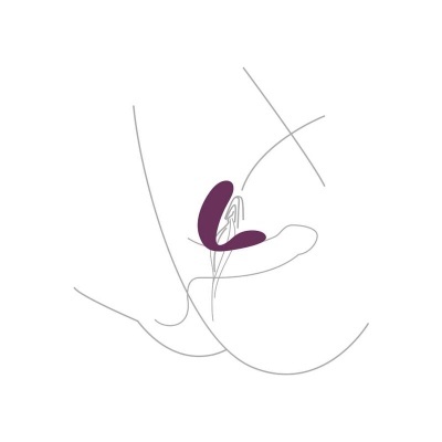 Desenho minimalista com dispositivo sexual roxo entre pernas