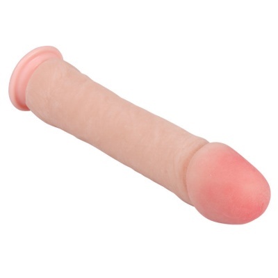 Dildo realista cor de pele com base rosa e ponta arredondada