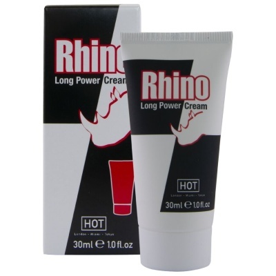 Creme Rhino Long Power Cream em tubo branco preto e vermelho